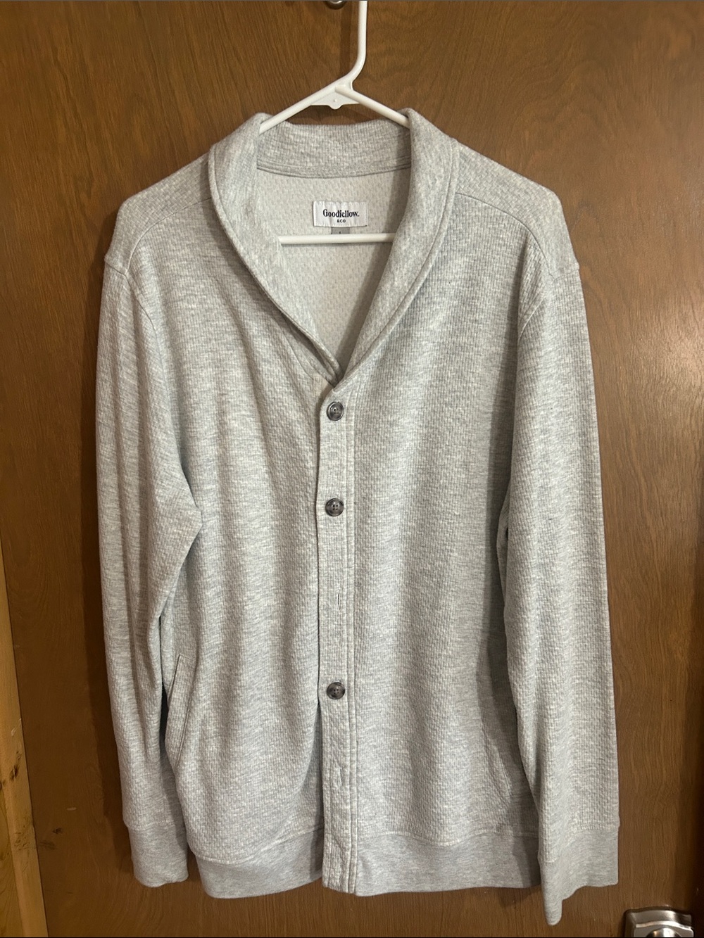 Goodfellow & Co Men's Light Gray Shawl-Collar Button Cardigan